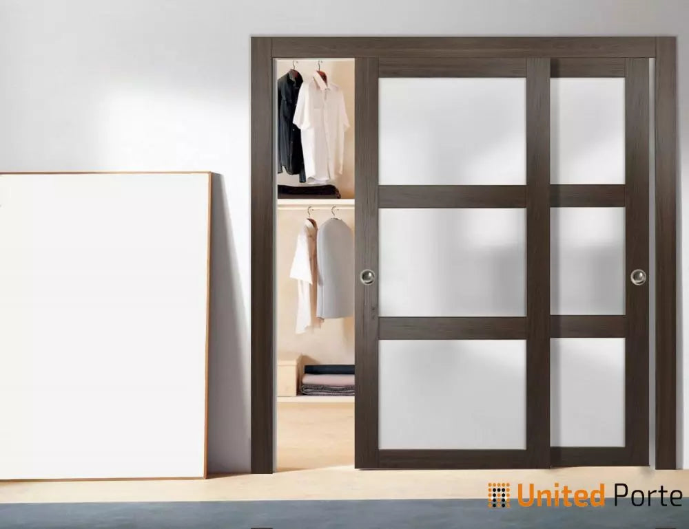 Sliding Closet Bypass Doors with Frosted Glass | Wood Solid Bedroom Wardrobe Doors | Buy Doors Online