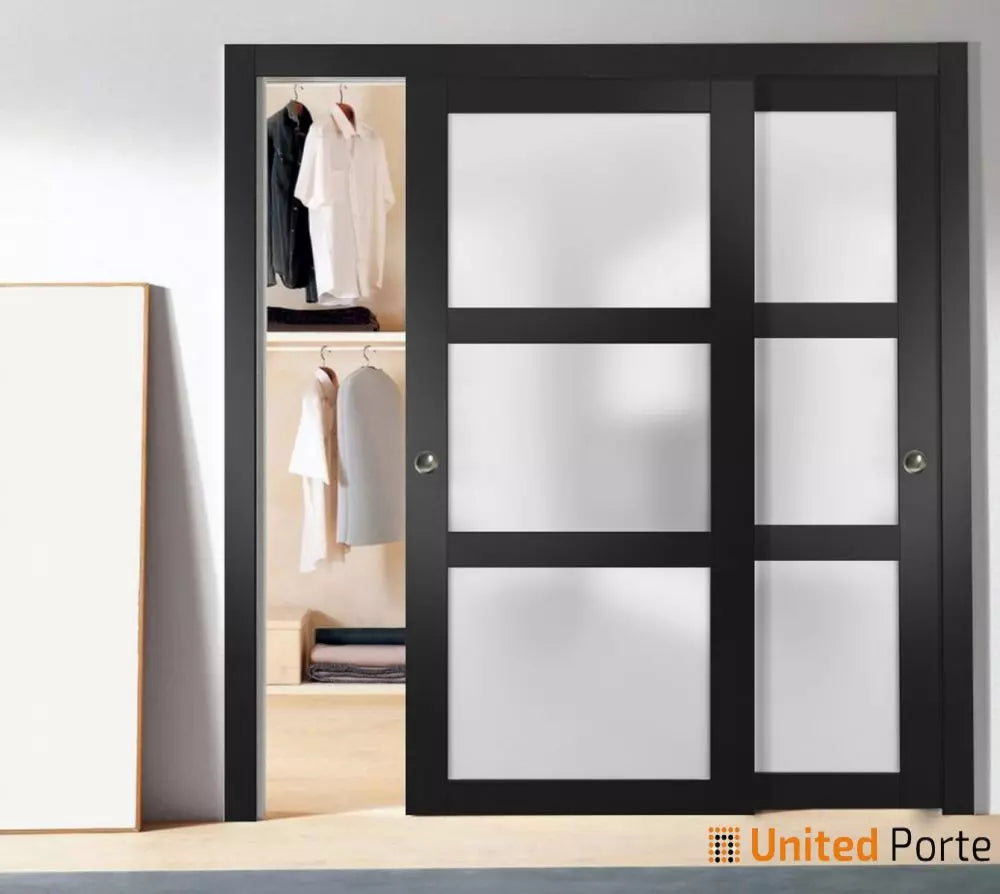 Sliding Closet Bypass Doors with Frosted Glass | Wood Solid Bedroom Wardrobe Doors | Buy Doors Online