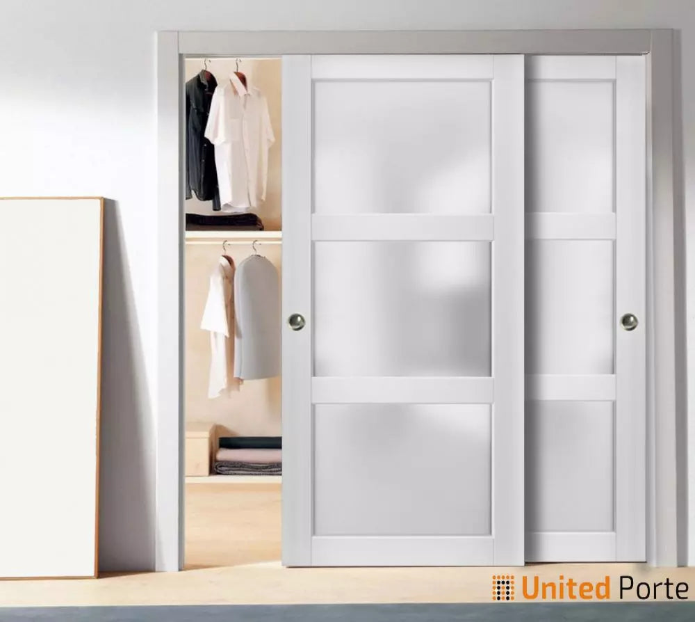 Sliding Closet Bypass Doors with Frosted Glass | Wood Solid Bedroom Wardrobe Doors | Buy Doors Online