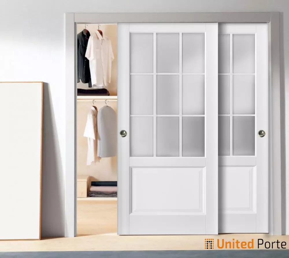 Sliding Closet Bypass Door with Frosted Glass | Wood Solid Bedroom Wardrobe Doors | Buy Doors Online