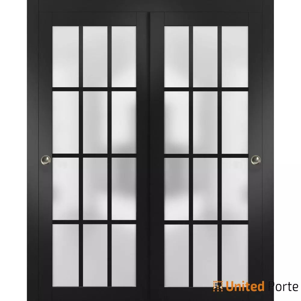 Sliding Closet Bypass Doors with 12 Lites Frosted Glass | Wood Solid Bedroom Wardrobe Doors | Buy Doors Online