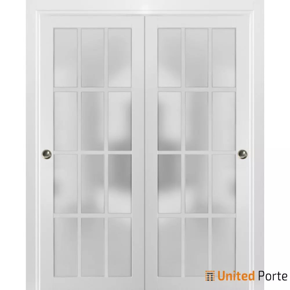 Sliding Closet Bypass Doors with 12 Lites Frosted Glass | Wood Solid Bedroom Wardrobe Doors | Buy Doors Online