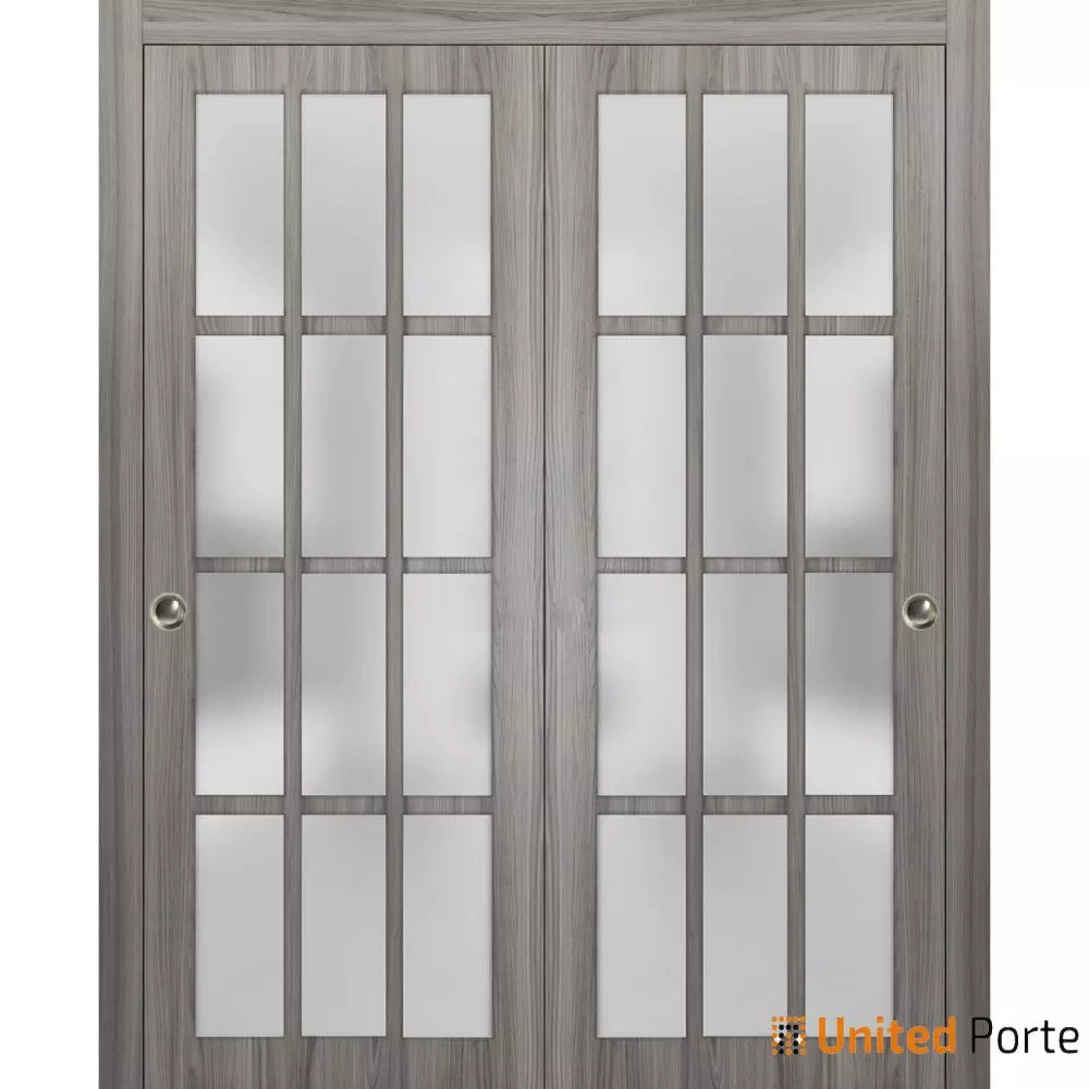 Sliding Closet Bypass Doors with 12 Lites Frosted Glass | Wood Solid Bedroom Wardrobe Doors | Buy Doors Online