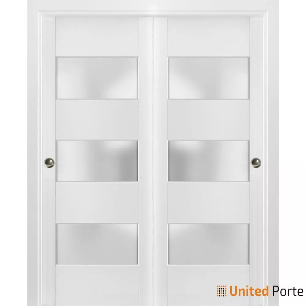Sliding Closet Bypass Door with Frosted Glass | Wood Solid Bedroom Wardrobe Doors | Buy Doors Online