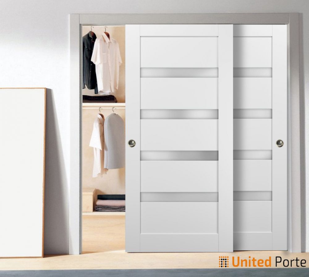 Sliding Closet Bypass Door with Frosted Glass | Wood Solid Bedroom Wardrobe Doors | Buy Doors Online