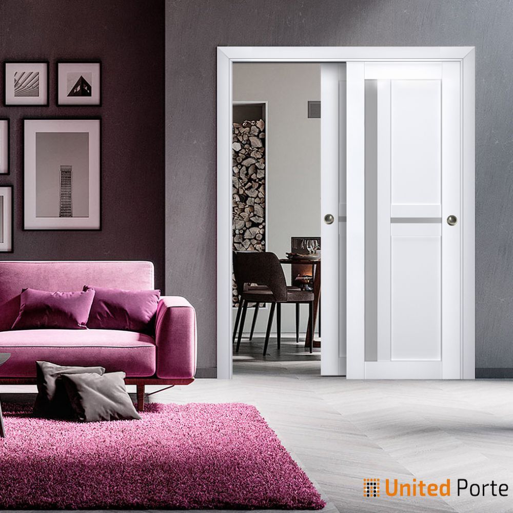 Sliding Closet Bypass Doors with Frosted Glass | Wood Solid Bedroom Wardrobe Doors | Buy Doors Online