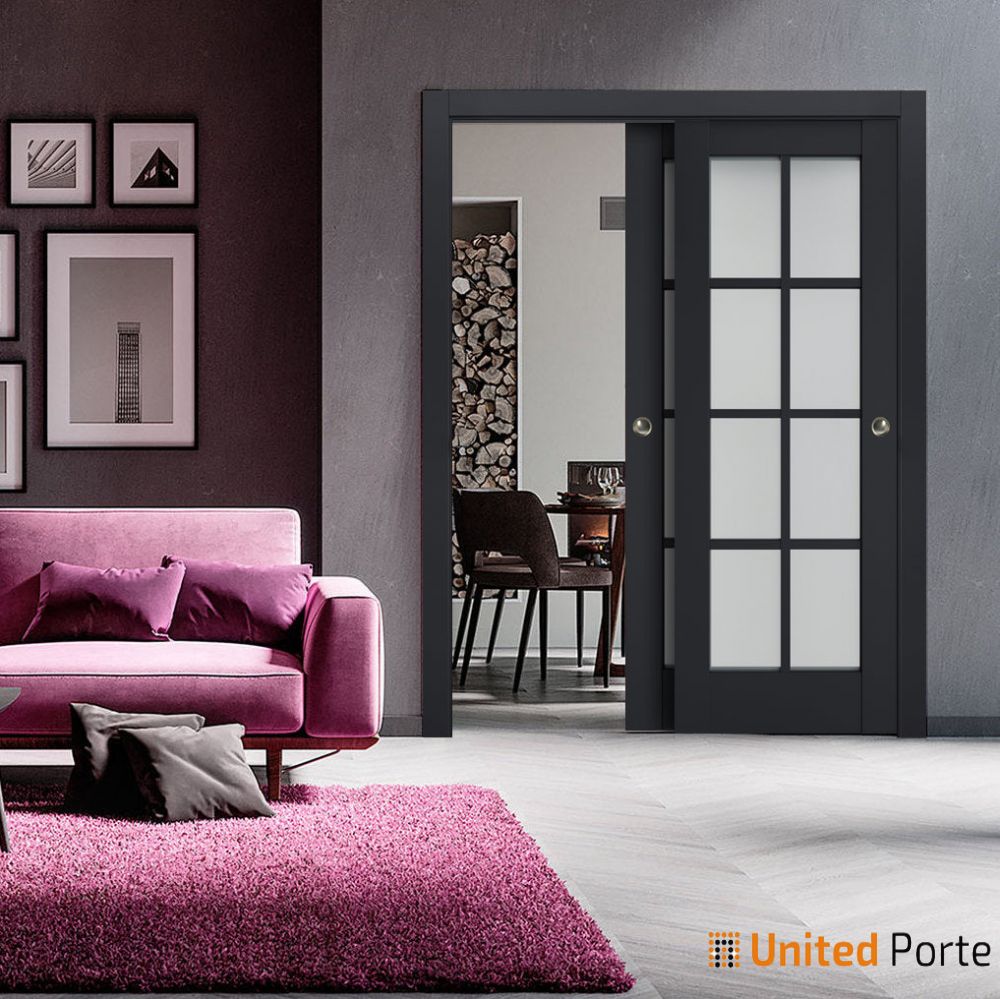 Sliding Closet Bypass Doors with Frosted Glass | Wood Solid Bedroom Wardrobe Doors | Buy Doors Online