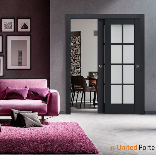 Sliding Closet Bypass Doors with Frosted Glass | Wood Solid Bedroom Wardrobe Doors | Buy Doors Online