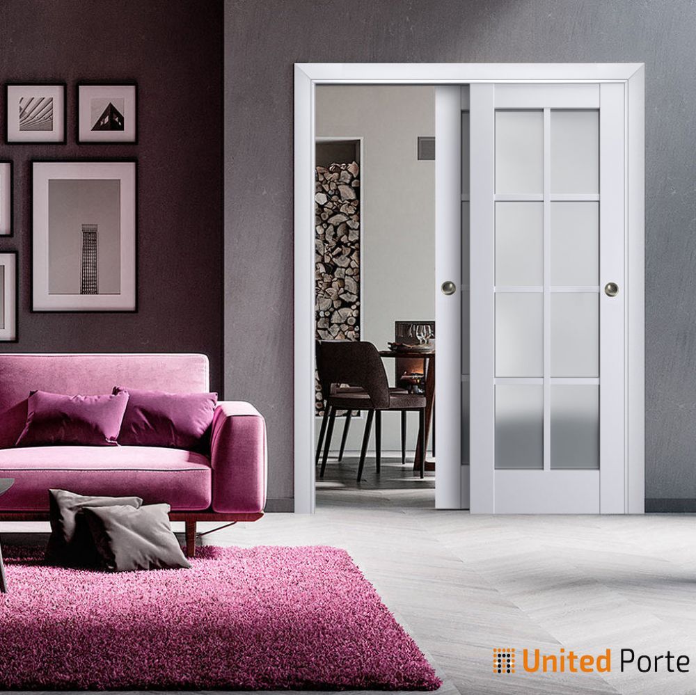 Sliding Closet Bypass Doors with Frosted Glass | Wood Solid Bedroom Wardrobe Doors | Buy Doors Online