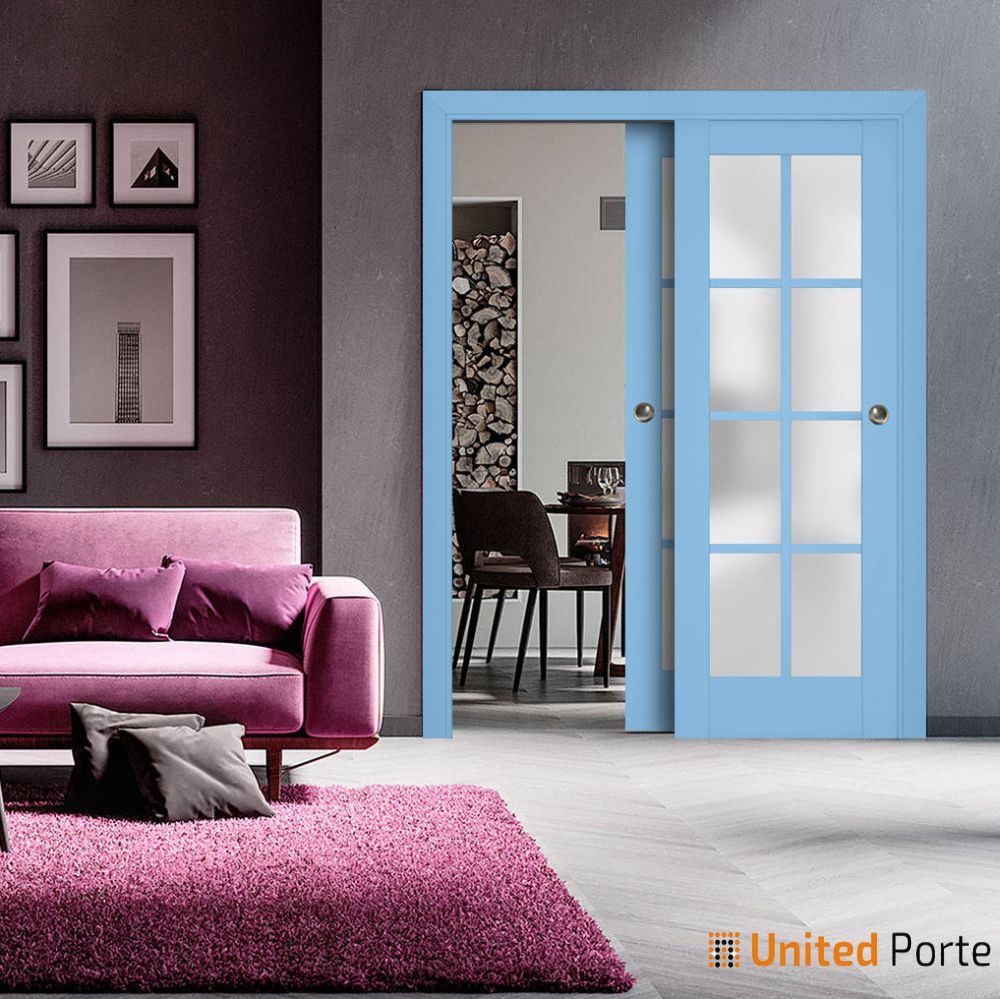 Sliding Closet Bypass Doors with Frosted Glass | Wood Solid Bedroom Wardrobe Doors | Buy Doors Online