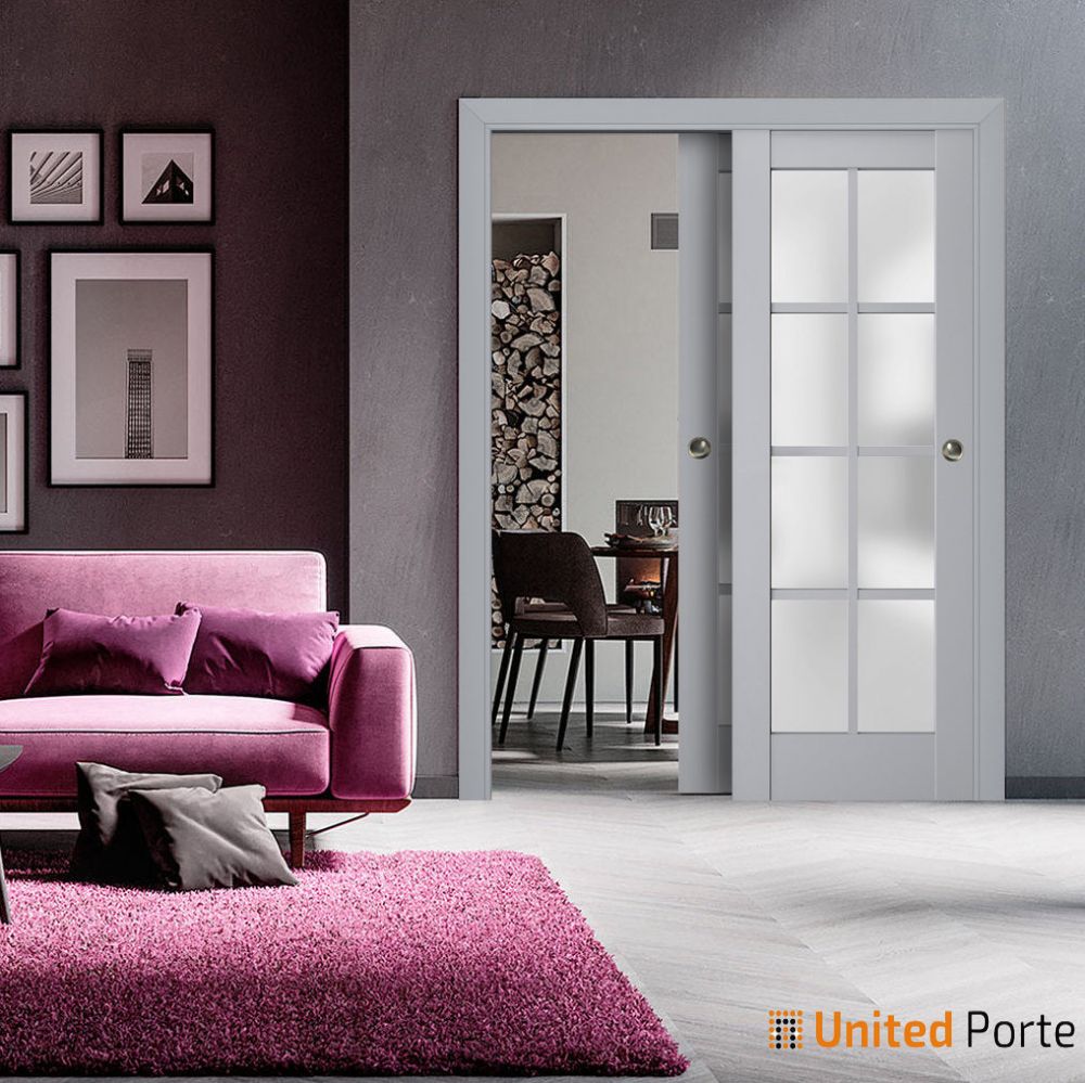 Sliding Closet Bypass Doors with Frosted Glass | Wood Solid Bedroom Wardrobe Doors | Buy Doors Online