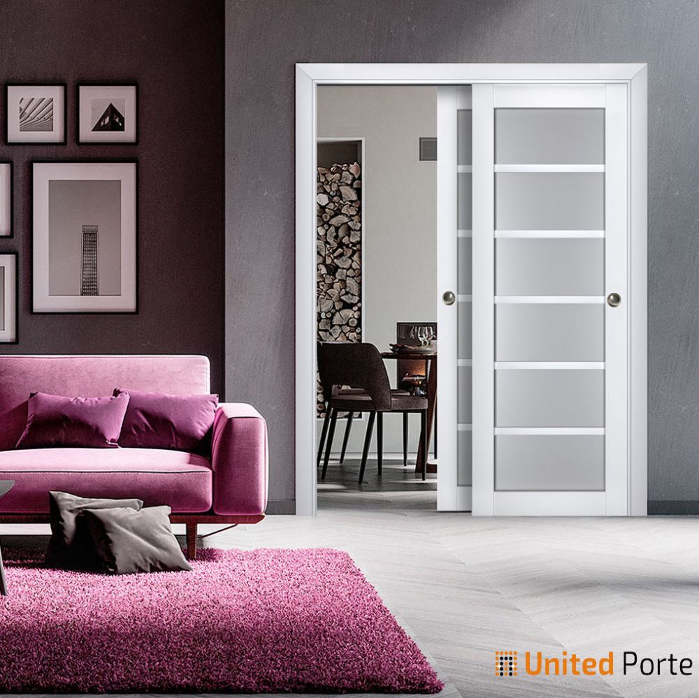 Sliding Closet Bypass Doors with Frosted Glass | Wood Solid Bedroom Wardrobe Doors | Buy Doors Online