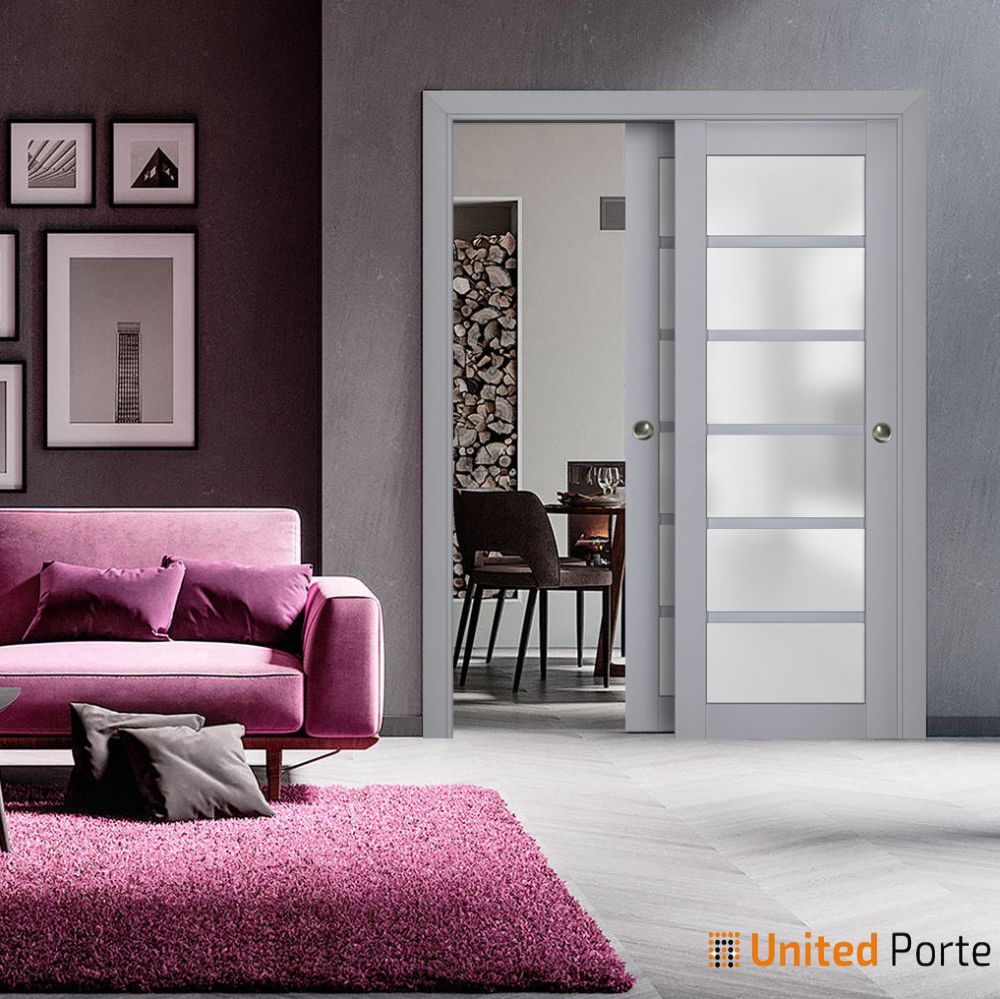Sliding Closet Bypass Doors with Frosted Glass | Wood Solid Bedroom Wardrobe Doors | Buy Doors Online