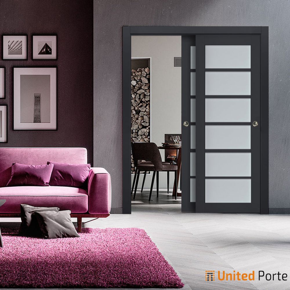 Sliding Closet Bypass Doors with Frosted Glass | Wood Solid Bedroom Wardrobe Doors | Buy Doors Online