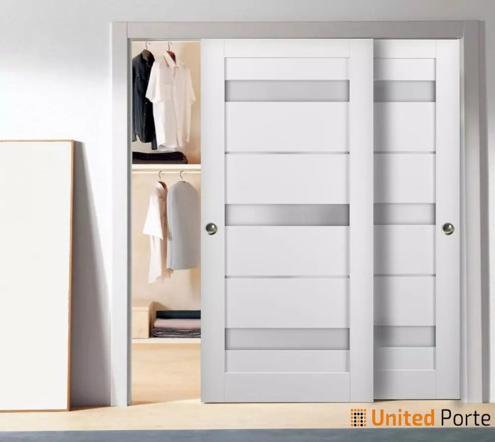 Sliding Closet Bypass Doors with Frosted Opaque Glass | Kitchen Lite Wooden Solid Bedroom Wardrobe Doors | Buy Doors Online