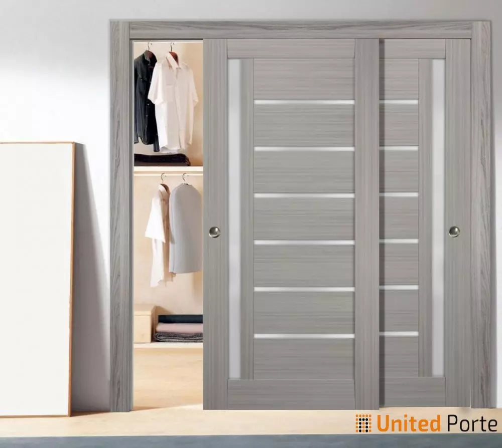 Sliding Closet Bypass Doors with Frosted Glass | Wood Solid Bedroom Wardrobe Doors | Buy Doors Online