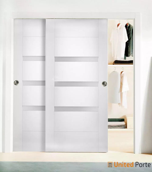 Sliding Closet Bypass Door with Frosted Opaque Glass | Wood Solid Bedroom Wardrobe Doors | Buy Doors Online