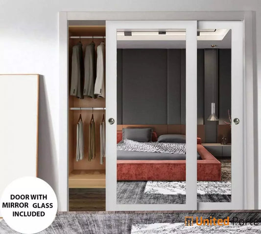 Sliding Closet Bypass Doors with Mirror | Wood Solid Bedroom Wardrobe Doors  | Buy Doors Online