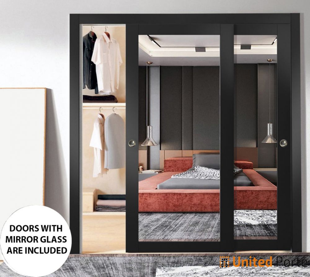 Sliding Closet Bypass Doors with Mirror | Wood Solid Bedroom Wardrobe Doors | Buy Doors Online