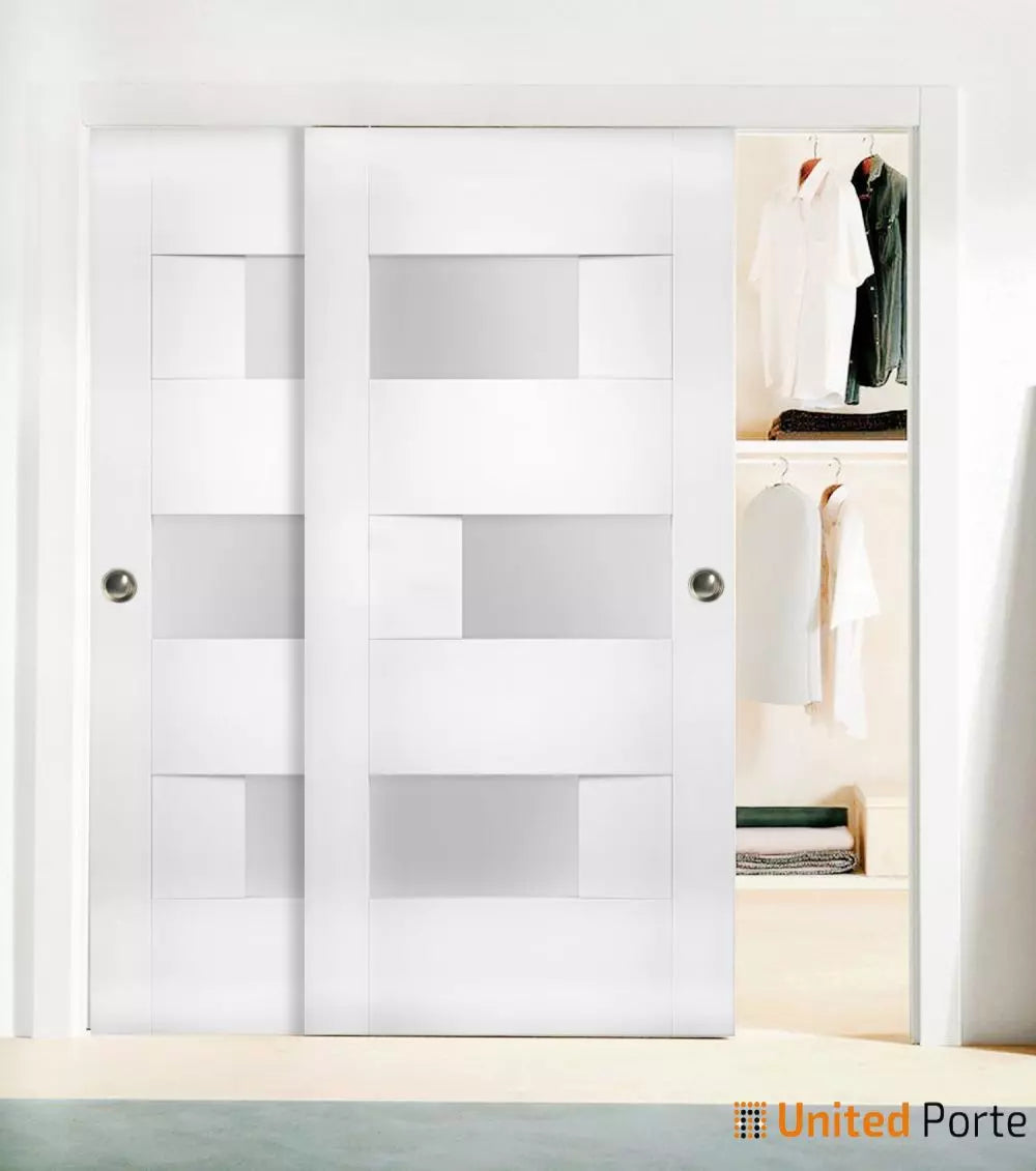Sliding Closet Bypass Door with Opaque Glass | Wood Solid Bedroom Wardrobe Doors | Buy Doors Online