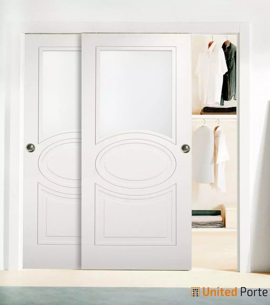 Sliding Closet Bypass Doors with Opaque Glass | Wood Solid Bedroom Wardrobe Doors | Buy Doors Online