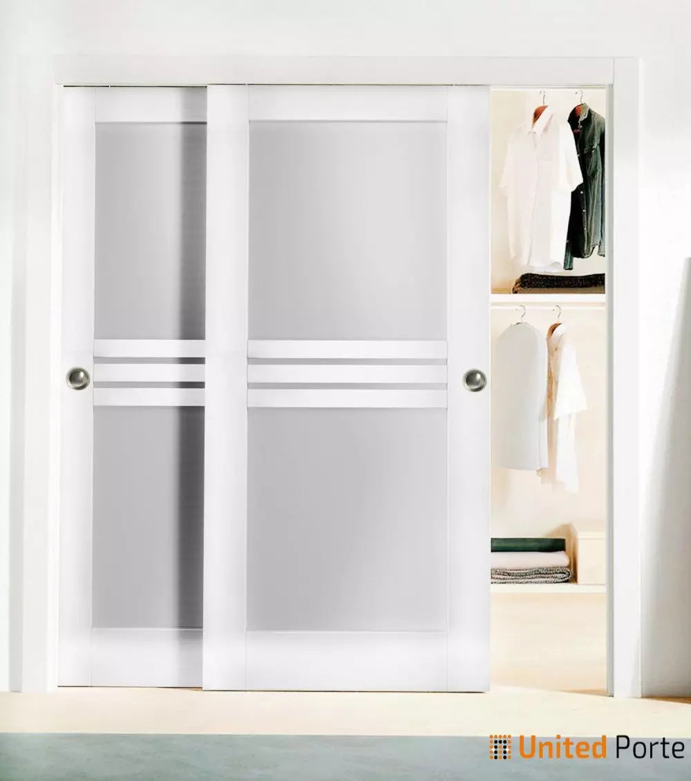 Sliding Closet Bypass Door with Opaque Glass | Wood Solid Bedroom Wardrobe Doors | Buy Doors Online