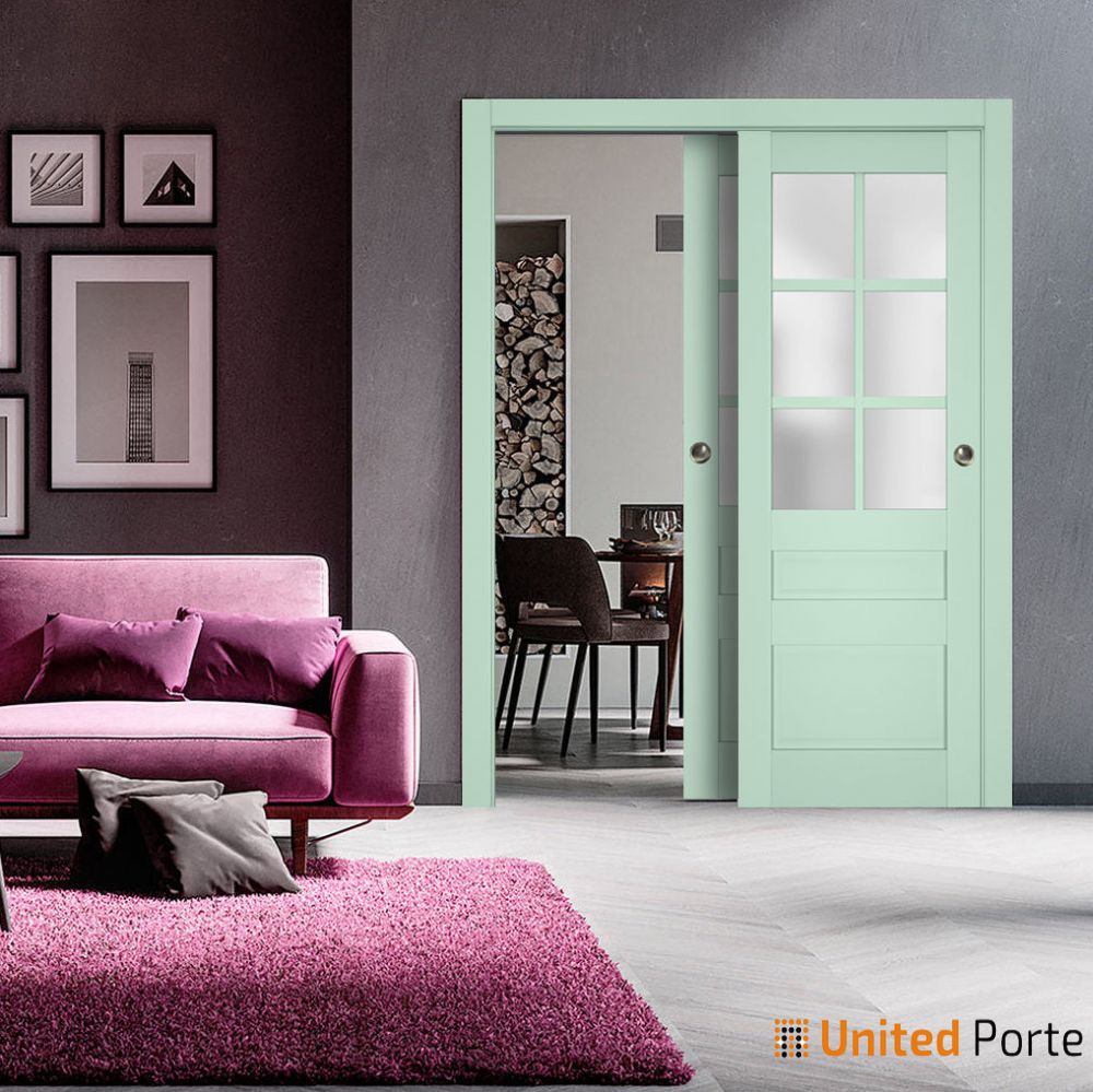 Sliding Closet Bypass Doors with Frosted Glass | Wood Solid Bedroom Wardrobe Doors | Buy Doors Online