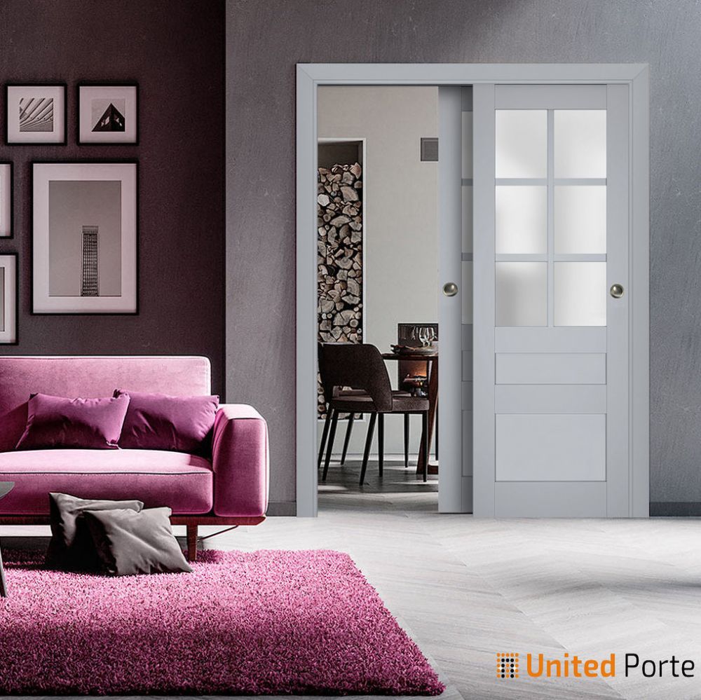 Sliding Closet Bypass Doors with Frosted Glass | Wood Solid Bedroom Wardrobe Doors | Buy Doors Online