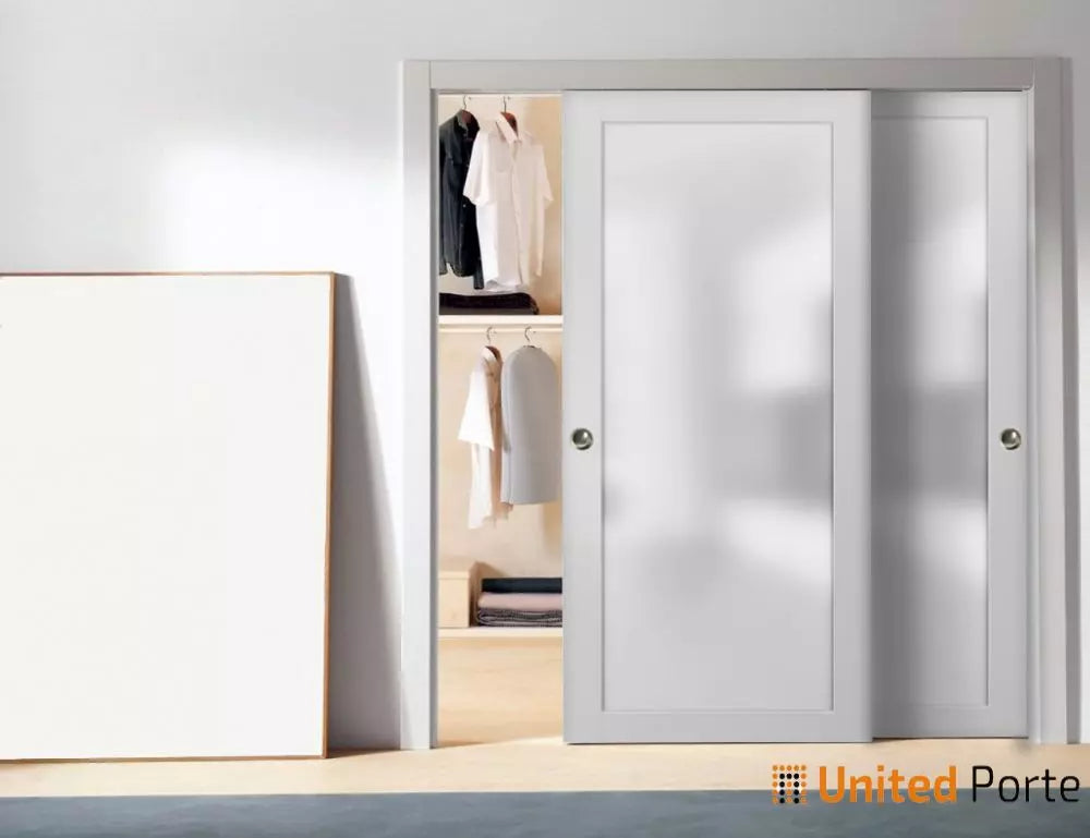 Sliding Closet Bypass Doors with Frosted Glass | Modern Wood Solid Bedroom Wardrobe Doors | Buy Doors Online