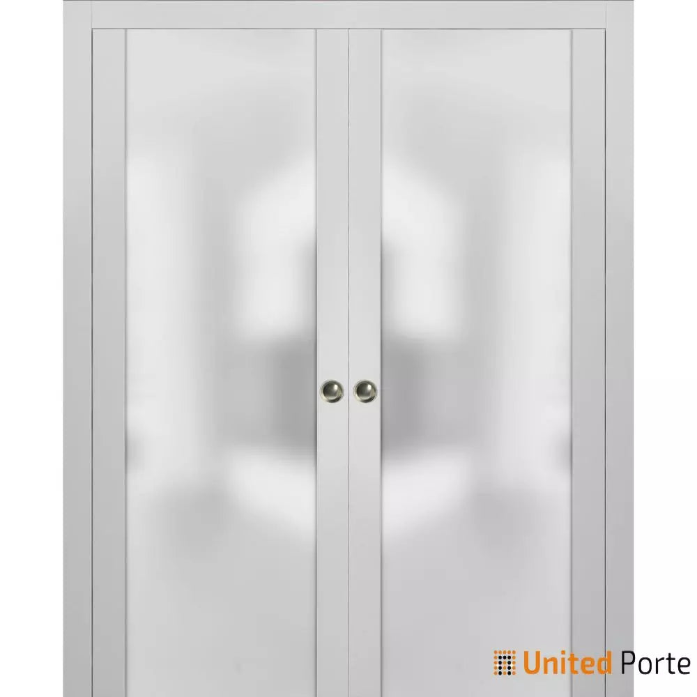 Sliding Double Pocket Door with Frosted Tempered Glass | Solid Wood Interior Sturdy Doors | Buy Doors Online