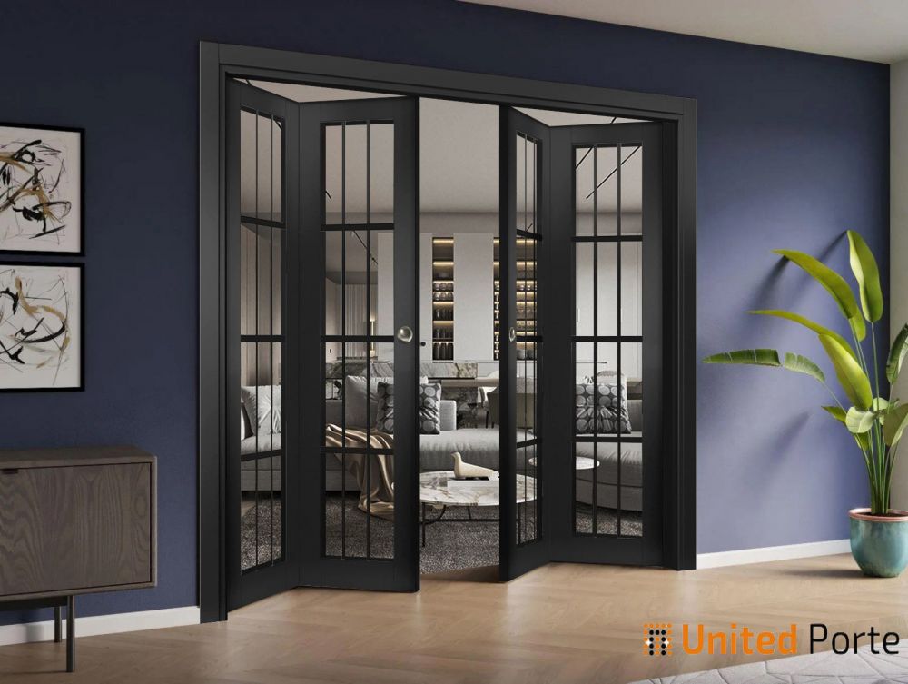 Sliding French Closet Bi-fold Door with Clear Glass | Wood Solid Bedroom Wardrobe Doors | Buy Doors Online