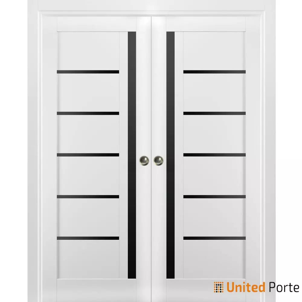 Sliding French Pocket Door with Black Glass | Wood Interior Bedroom Sturdy Doors | Buy Doors Online