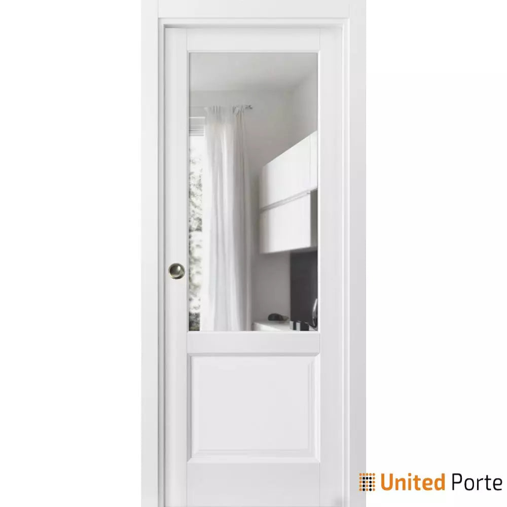 Sliding French Pocket Door with Clear Glass | Solid Wood Interior Bedroom Sturdy Doors | Buy Doors Online