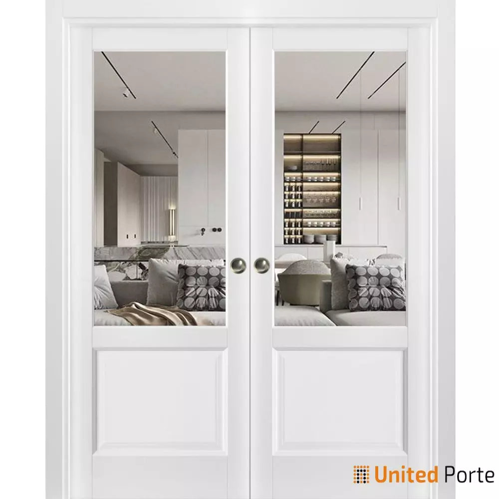 Sliding French Pocket Door with Clear Glass | Solid Wood Interior Bedroom Sturdy Doors | Buy Doors Online