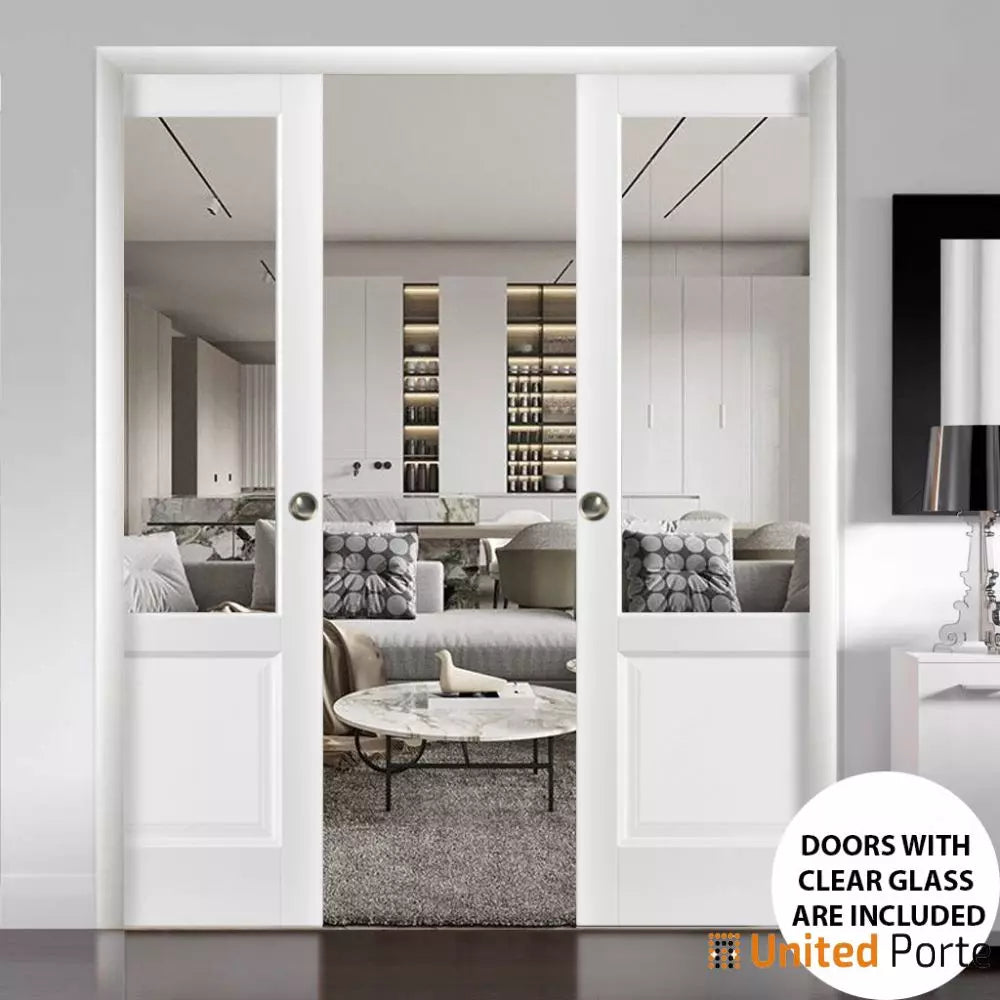 Sliding French Pocket Door with Clear Glass | Solid Wood Interior Bedroom Sturdy Doors | Buy Doors Online