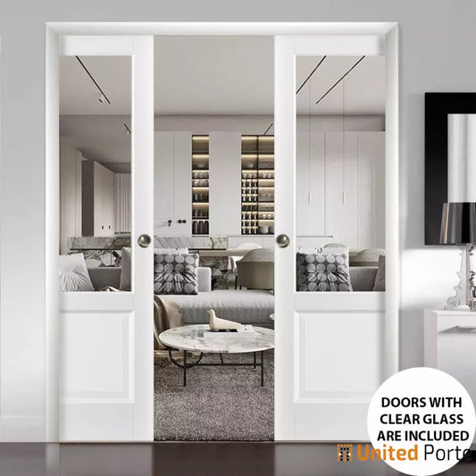 Sliding French Pocket Door with Clear Glass | Solid Wood Interior Bedroom Sturdy Doors | Buy Doors Online
