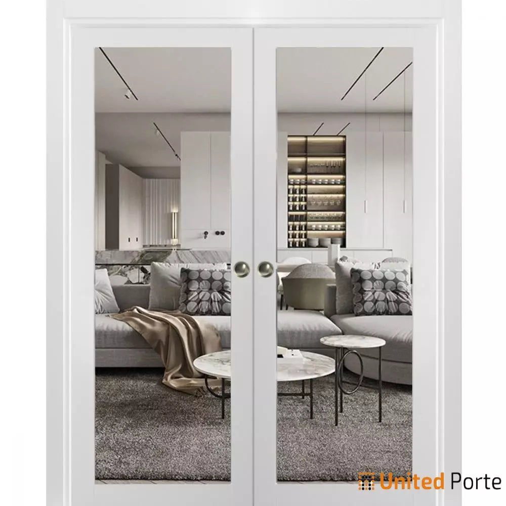 Sliding French Pocket Door with Clear Glass | Solid Wood Interior Bedroom Sturdy Doors | Buy Doors Online