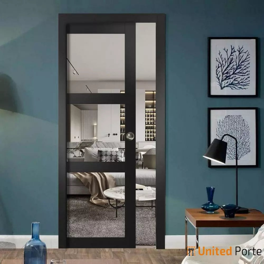 Sliding French Pocket Door with Clear Glass | Solid Wood Interior Bedroom Sturdy Doors | Buy Doors Online