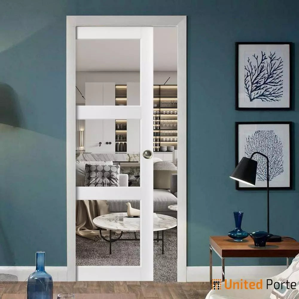 Sliding French Pocket Door with Clear Glass | Solid Wood Interior Bedroom Sturdy Doors | Buy Doors Online
