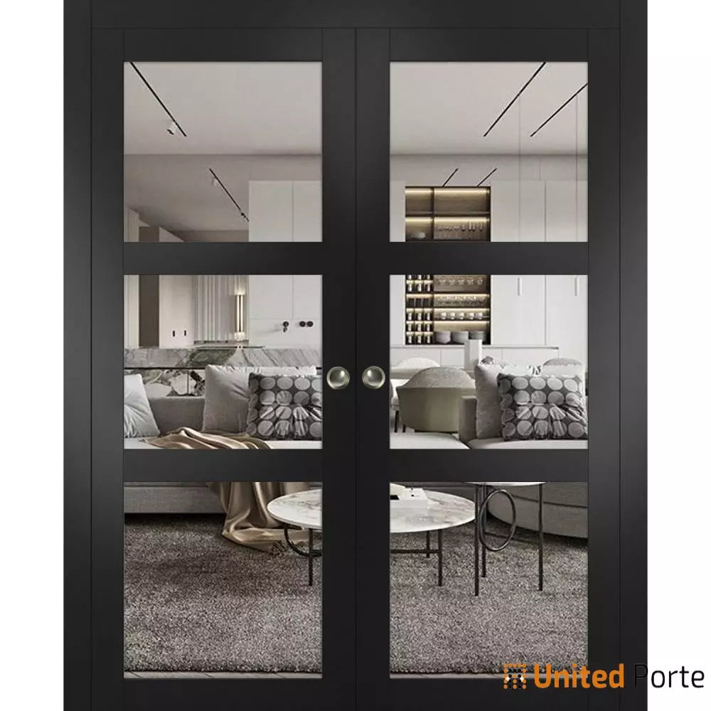 Sliding French Pocket Door with Clear Glass | Solid Wood Interior Bedroom Sturdy Doors | Buy Doors Online