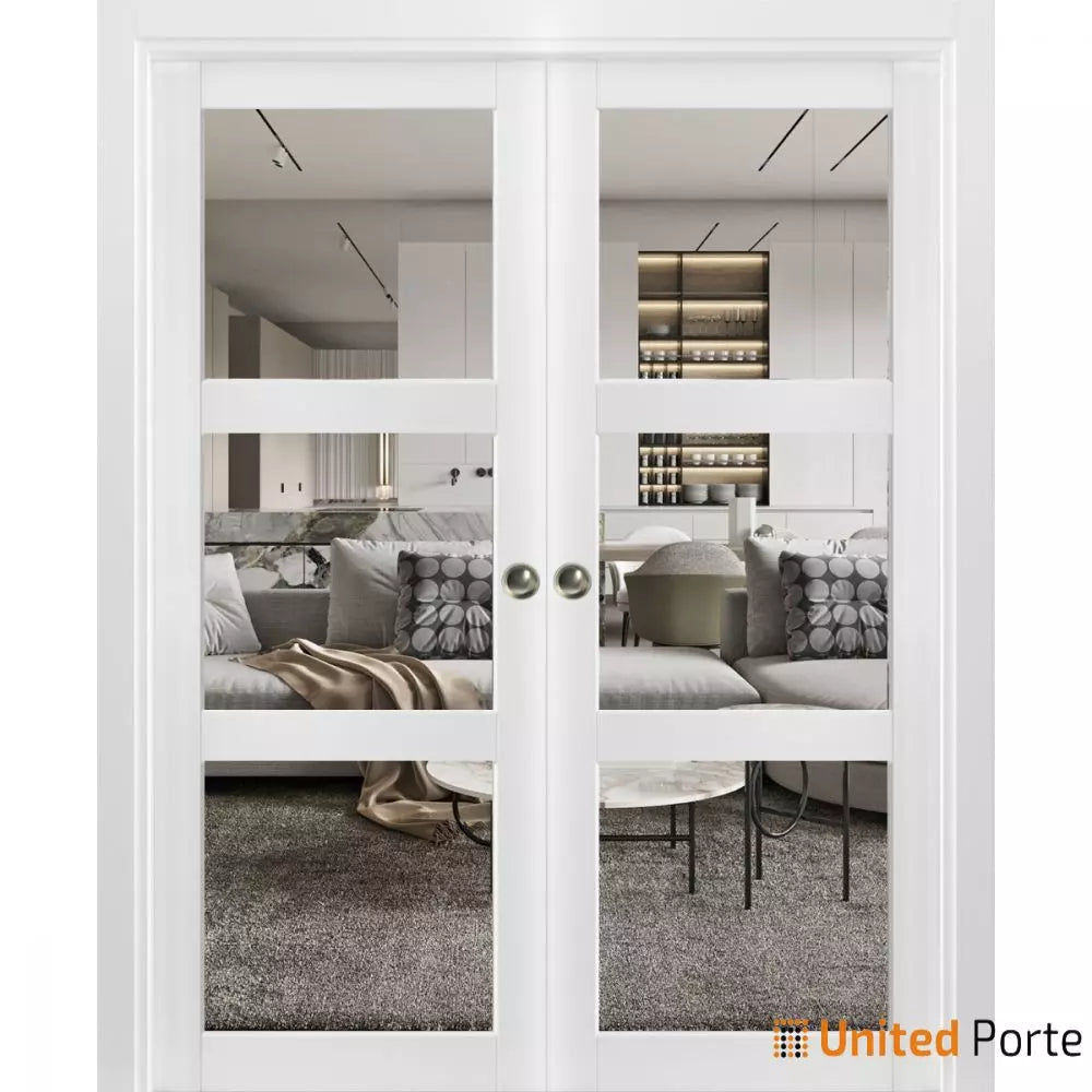Sliding French Pocket Door with Clear Glass | Solid Wood Interior Bedroom Sturdy Doors | Buy Doors Online