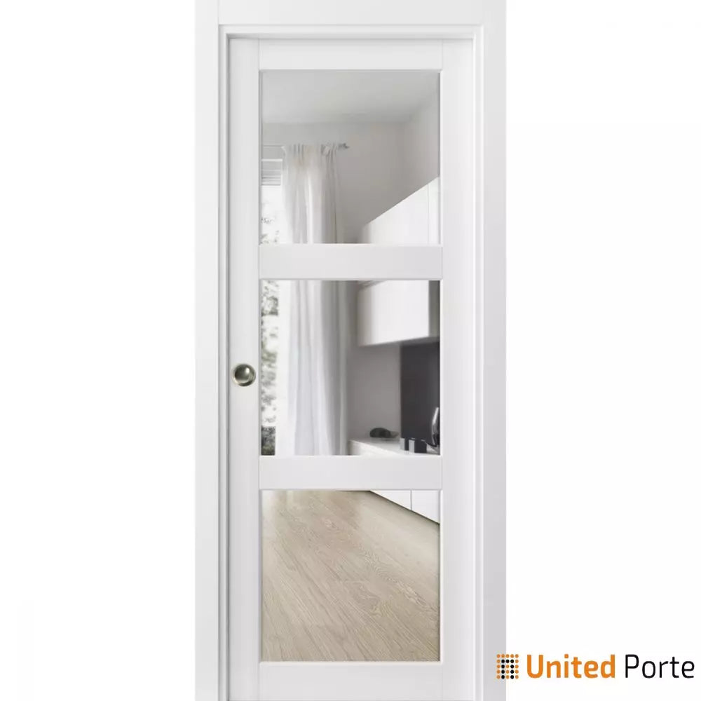 Sliding French Pocket Door with Clear Glass | Solid Wood Interior Bedroom Sturdy Doors | Buy Doors Online