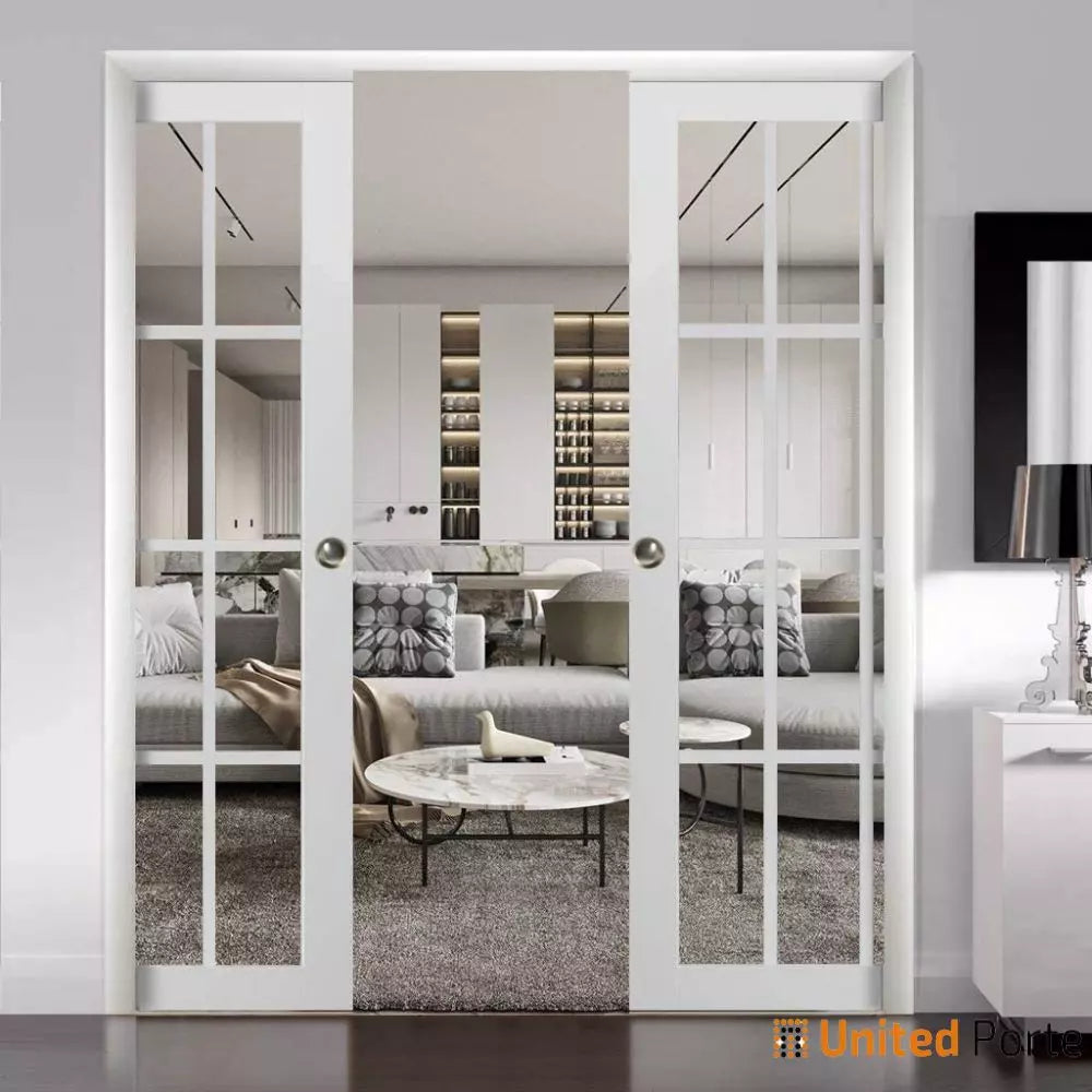 Sliding French Pocket Door with Clear Glass | Solid Wood Interior Bedroom Sturdy Doors | Buy Doors Online