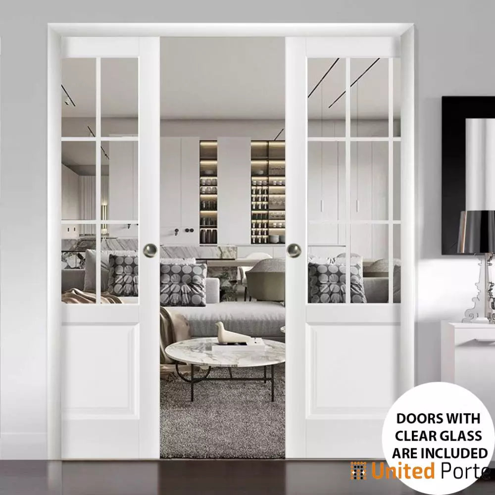 Sliding French Pocket Door with Clear Glass | Solid Wood Interior Bedroom Sturdy Doors | Buy Doors Online