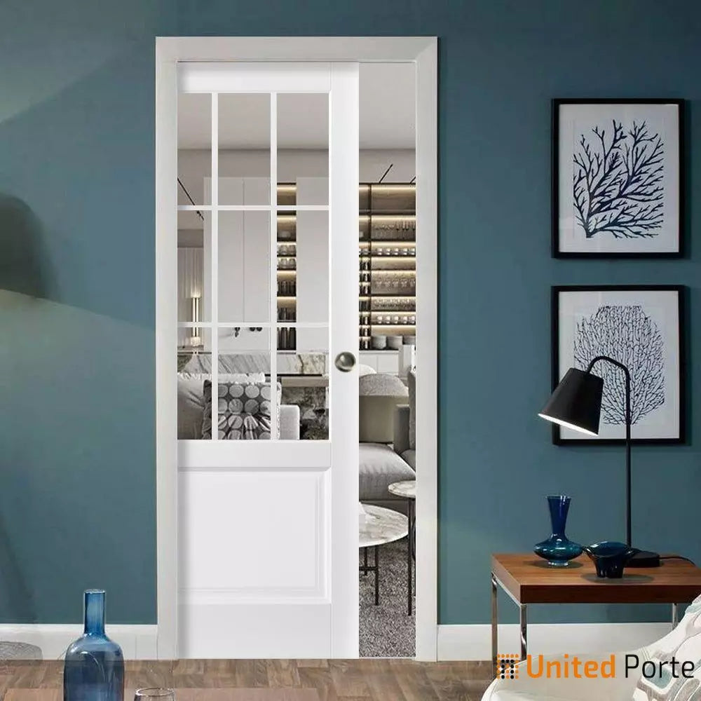 Sliding French Pocket Door with Clear Glass | Solid Wood Interior Bedroom Sturdy Doors | Buy Doors Online