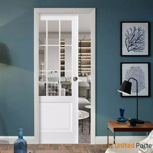Sliding French Pocket Door with Clear Glass | Solid Wood Interior Bedroom Sturdy Doors | Buy Doors Online
