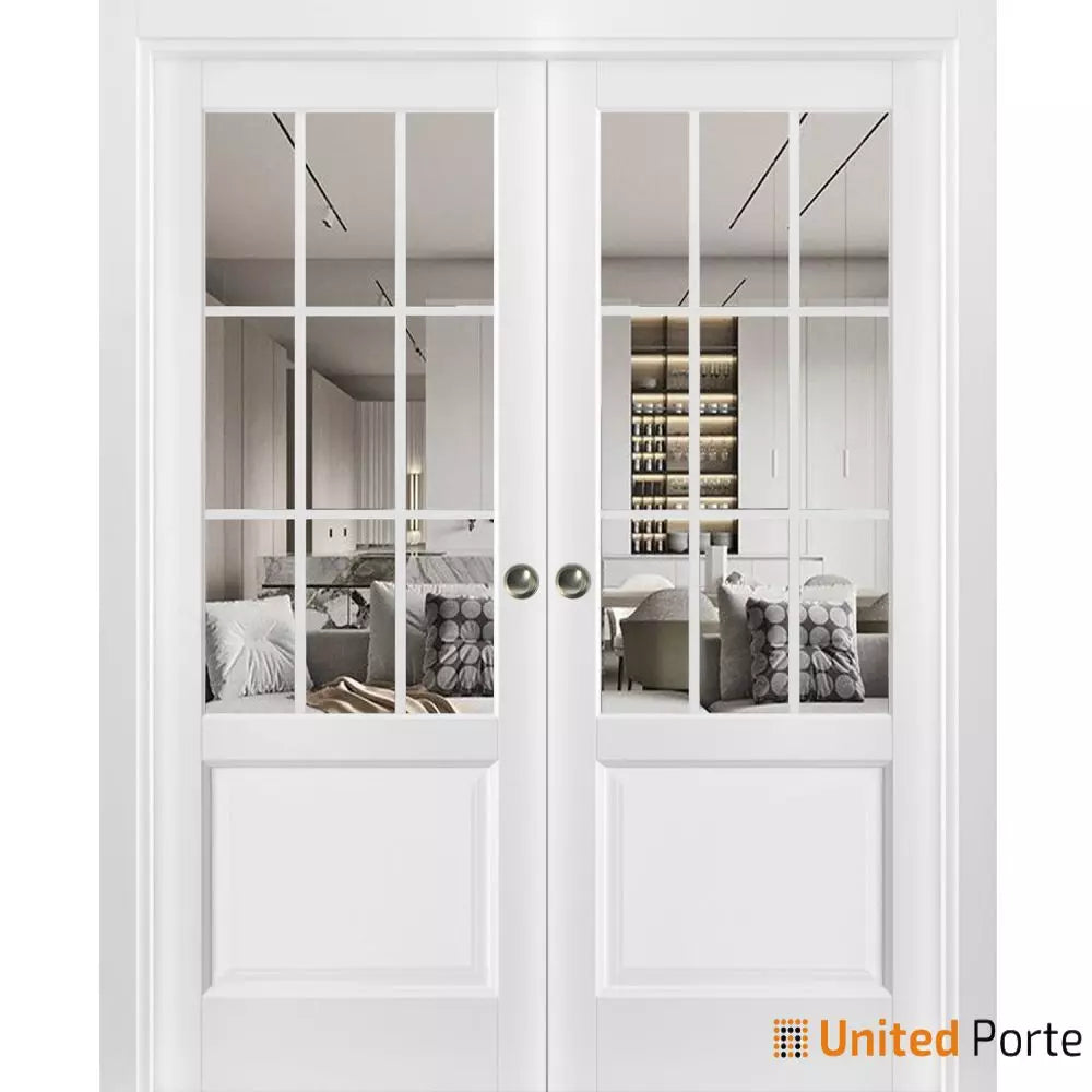 Sliding French Pocket Door with Clear Glass | Solid Wood Interior Bedroom Sturdy Doors | Buy Doors Online