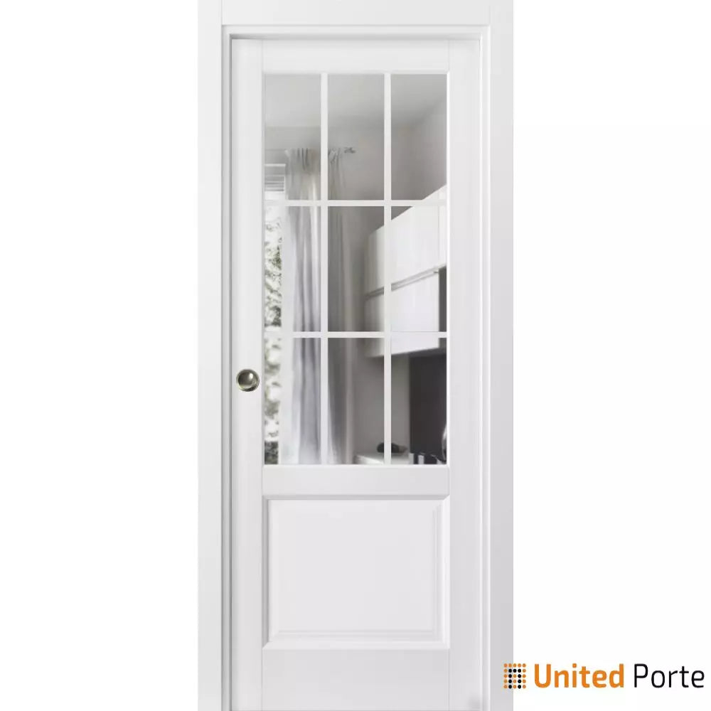 Sliding French Pocket Door with Clear Glass | Solid Wood Interior Bedroom Sturdy Doors | Buy Doors Online