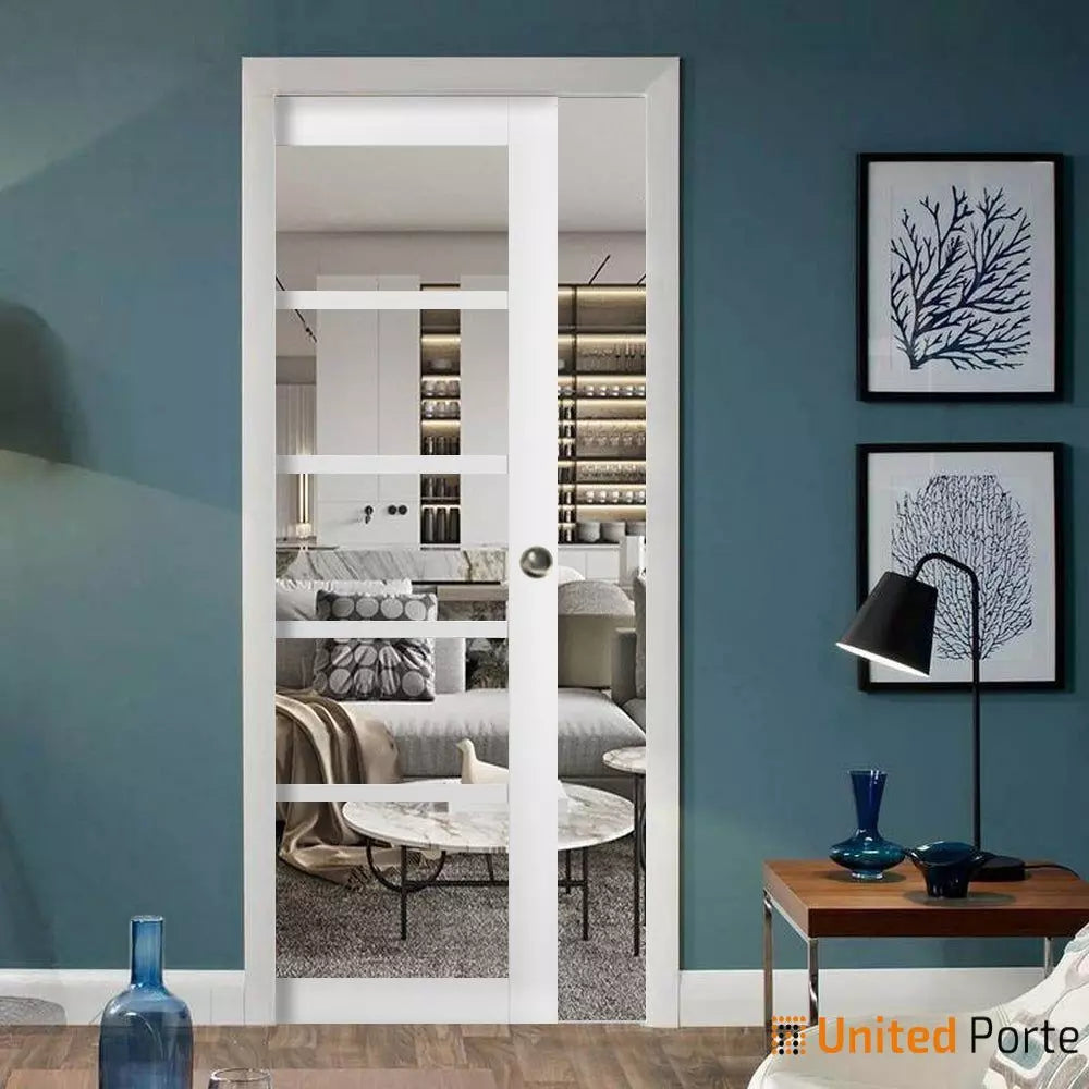 Sliding French Pocket Door with Clear Glass | Solid Wood Interior Bedroom Sturdy Doors | Buy Doors Online