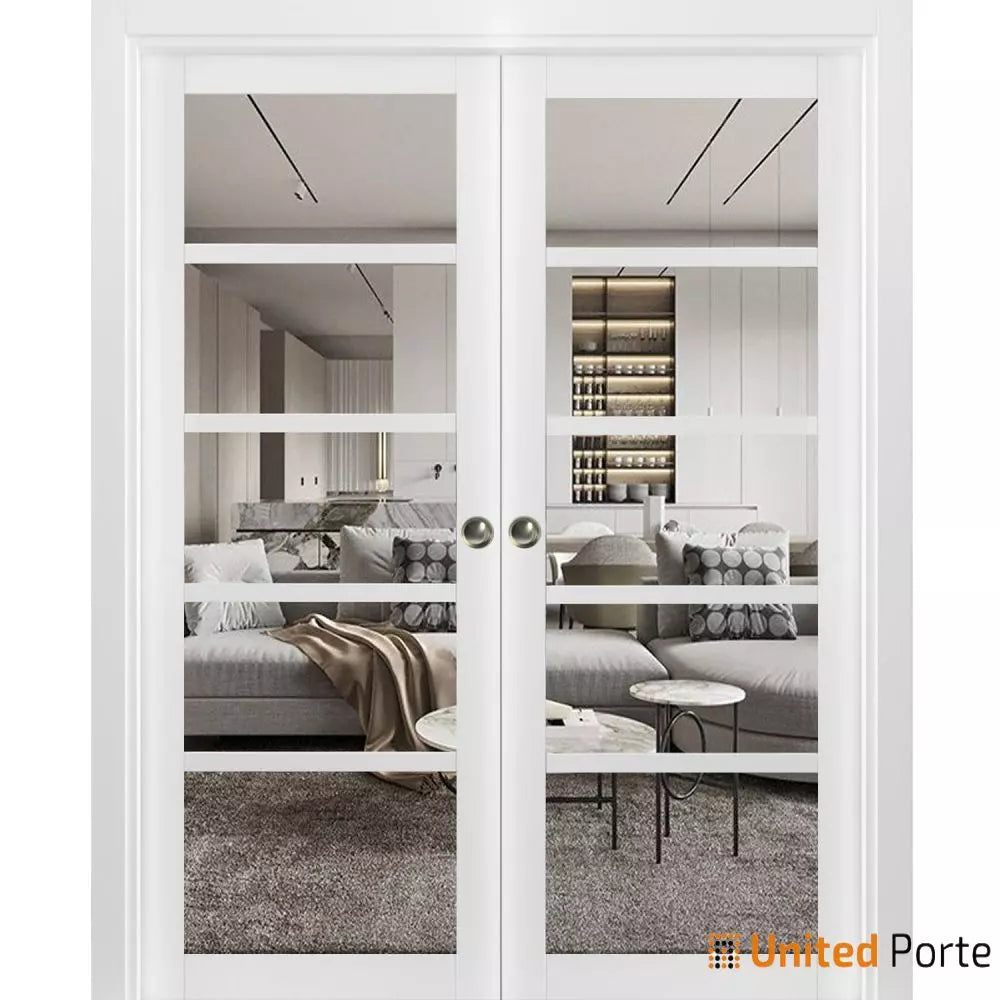 Sliding French Pocket Door with Clear Glass | Solid Wood Interior Bedroom Sturdy Doors | Buy Doors Online